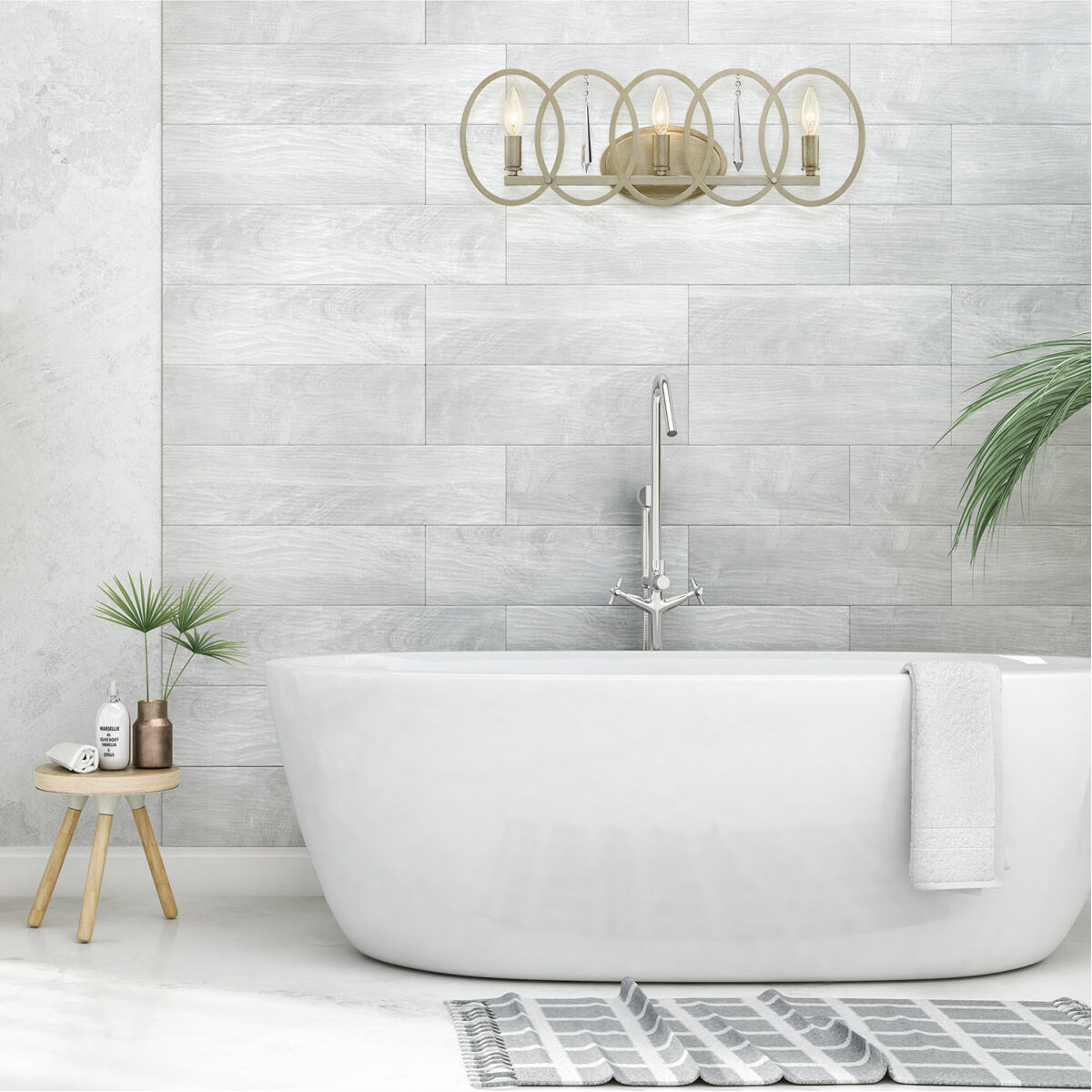 Hutton 3 Light 24.5 inch Sterling Gold Bath Bar Wall Light